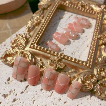 金格 格紋 手工美甲 手繪穿戴甲 Nail arts/Press on nails