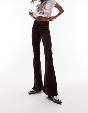 Topshop Jamie flare jeans in brown cord