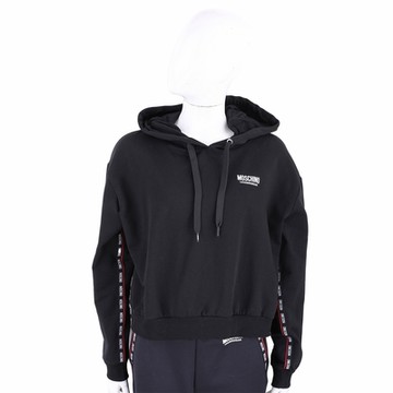 MOSCHINO 字母織帶黑色連帽刷毛運動衫 大學T(女款)