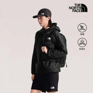 【The North Face 官方旗艦】北面女款黑色DWR防潑水可打包連帽外套｜8HRJJK3