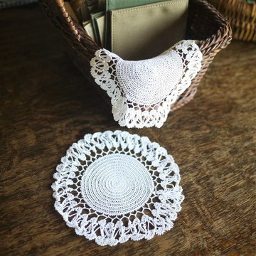 蕾絲編織杯墊 2 入組 Tatting 德國復古