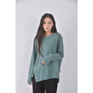 (S) mo bo棉質素面寬鬆綠色長袖上衣二手衣