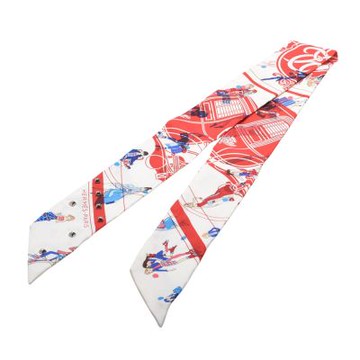 HERMES 經典Ex-Libris Les Parisiennes鉚釘飾邊Twilly絲巾領結(紅/白色)