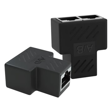 Neon 台灣霓虹 網路訊號一進二出分線器 - RJ45接口 PVC外殼 適用於筆電、交換機、桌上型電腦、路由器  黑色  1組  36mm
