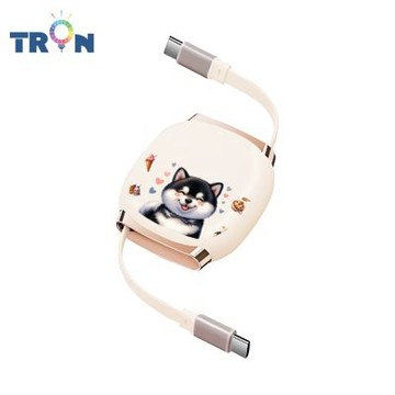 TRON 100W Type-C 伸縮快充線 1M 奶茶色 可愛的貓狗動物C 4檔長度調整 可充筆電 適用i15以上手機 平板