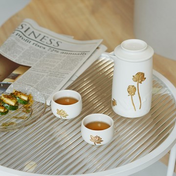 乾唐軒活瓷 | 和諧泡茶器 / 一壺+二杯 / 牙白金