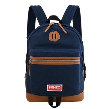 KENZO 5SA113 撞色設計帆布拼接休閒雙肩大後背包.深藍/咖