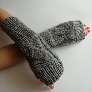 灰色羊毛针织连指手套手工露指手套女式礼品配饰套