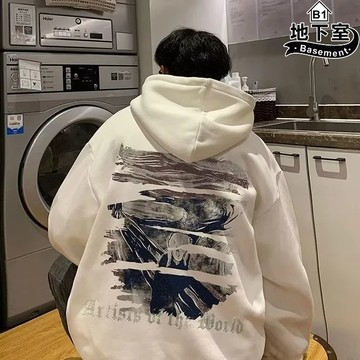 地下室B1-刷毛帽T 美式連帽大學T 情侶裝 刷毛寬鬆版 帽T 大學T 印花T 長T 男生衣服【NL662159】