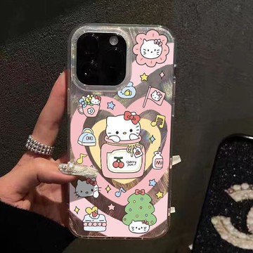 免運+隔日🚚羽紗手機殼 漸變色凱蒂貓 適用於蘋果17promax 16Pro 15plus 14 13 12 11防摔