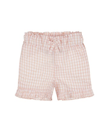 荷葉邊格紋珊瑚粉短褲110cm