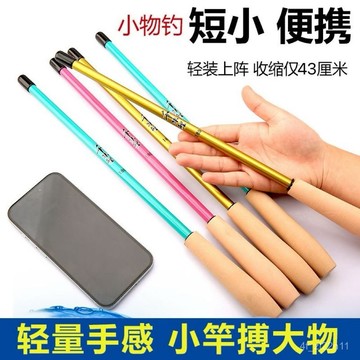 小物釣魚竿 短節便攜魚竿 mini釣竿  偷跑竿 釣蝦竿 蝦竿套組 蝦竿小物釣魚竿套裝便攜式魚竿兒童釣魚竿超短溪流竿微物