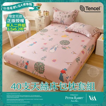 【PETER RABBIT 比得兔】比得兔與V&A博物館 奇幻花園-單人40支天絲床包枕套組(正版授權/天絲/二件組)
