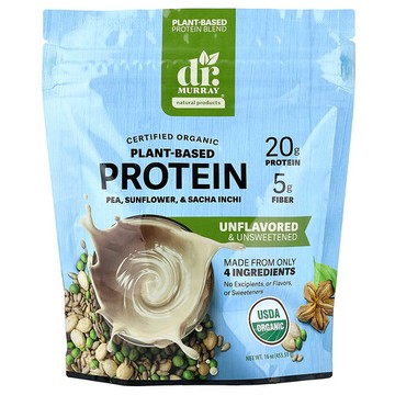Dr. Murray's, Organic Plant-Based Protein, Unflavored & Unsweetened, 16 oz (453.59 g)