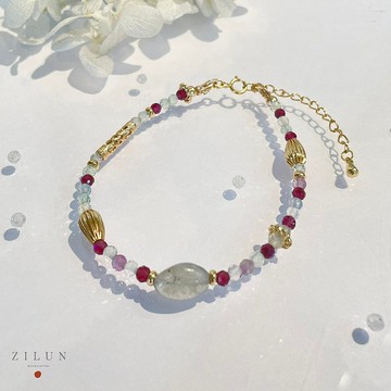 │輕珠寶│紫黑醋栗 • 灰月光石 • 手鍊 • 14K注金 • 14kgf