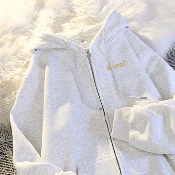 愛依依 衛衣外套 學院風 連帽上衣 保暖中大尺碼 M-4XL新款美式重磅衛衣外款加絨加厚連帽開襟上衣-12809.