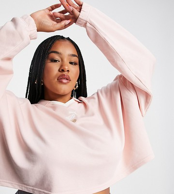 Puma Queen plus crop oversized sweatshirt with collar in pastel pink