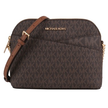 MICHAEL KORS 滿版防刮鍊帶前交叉貝殼型斜背包(深咖)小款