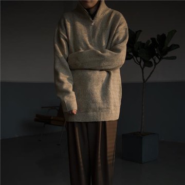 LIFE秋冬復古純色半拉鏈高領套頭長袖針織衫加厚韓版休閑寬松上衣