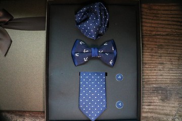 蓝色系列真丝绅士领带领结套装五件套