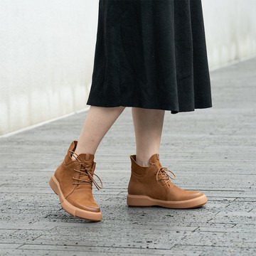 系帶馬丁靴復古擦色手工女靴