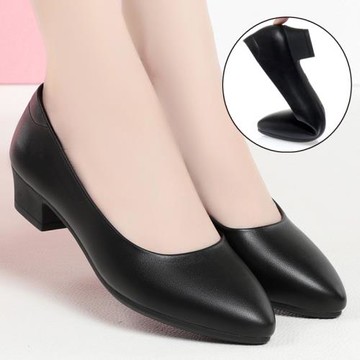 真皮工作鞋女黑色皮鞋酒店銀行上班職業鞋軟底舒適空姐鞋面試女鞋