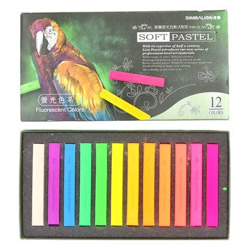 SIMBALION 雄獅 螢光色軟式粉彩 FSP-12 3歲以上  12色  1盒