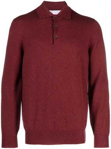 Brunello Cucinelli - long-sleeved cashmere polo shirt - men - Cashmere - 60 - Red