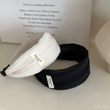 臺灣🚍8H出🉑複古黑白雪紡褶寬邊髮箍百搭時尚高顱頂頭箍壓髮髮卡外出髮飾品