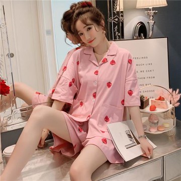 睡衣女夏薄款純棉短袖女夏學生ins韓版寬松可愛夏天套裝兩件套春