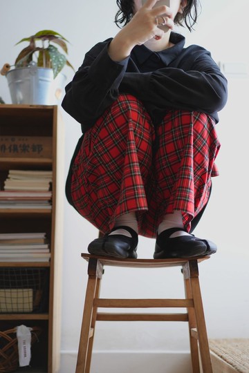 聖誕紅格紋寬褲
