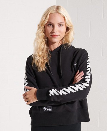 Superdry Women's Women's Code Logo Tape Crop Hoodie Black - Size: 12 Size: 8