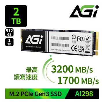 AGI亞奇雷 AI298 2TB M.2 PCIe Gen3 SSD 固態硬碟(讀寫3200/1700MBs)