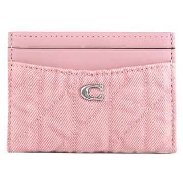 COACH 經典LOGO絎縫牛仔布隨身卡夾/證件夾(粉)