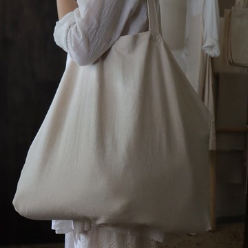 步野  橫式棉麻購物袋/托特包 米白.淺藍