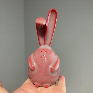 張健飾品擺件可愛紅爐紅色小兔子陶瓷客廳書房迷你創意茶桌道茶寵