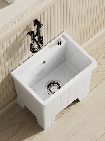 陶瓷拖把池高腳帶腿陽臺家用洗墩布盆高背四腳大號地拖桶自動下水/拖把池/墩布池/水槽池/拖布池