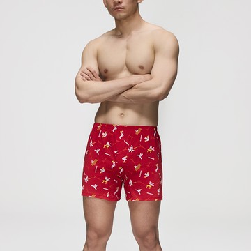 DADADO-運動巴黎 M-3L印花四角男內褲(紅) 天然絲光棉-吸濕排汗-GHQ424RS