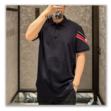 【HAO NICE】上海經銷商 MONCLER 法國精品 經典徽章logo撞色織帶 素色短袖 POLO衫 商務