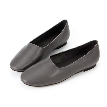 零碼全真皮文青氣息全素面平底休閒鞋 灰色