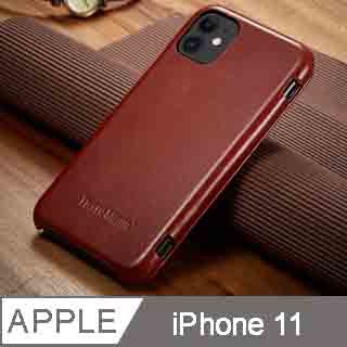 Fierre Shann 商務紋 iPhone 11 (6.1吋) 磁吸側掀 手工真皮皮套 手機皮套保護殼