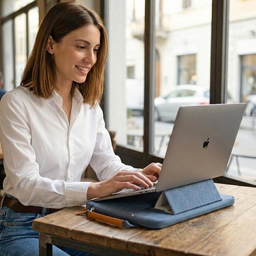 COZI- Stand Brief 13 - 4合1支架電腦包 筆電包 保護套 收納包 - 適用13 ＆14吋M1~M5 MacBook Air Pro Max 丹寧藍