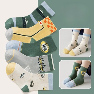 【5入一包】童襪 可愛襪子 汽車襪 撞色襪 條紋襪 方格襪 兒童襪 男童襪 半筒襪 中筒襪 台灣出貨 台灣賣家