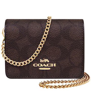 COACH 巧克力色大C PVC鍊帶小廢包/迷你斜背包