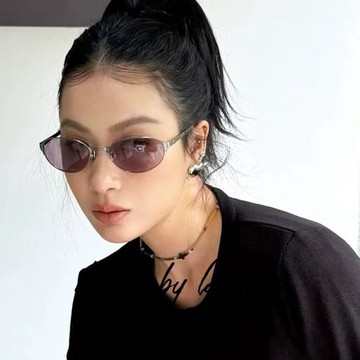 歐美金屬高級網感橢圓貓眼墨鏡女潮凹造型辣妹老錢風彈簧腿太陽鏡