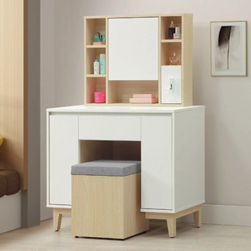 文創集 歐瑞雙色3.3尺開合式鏡面組合(含化妝椅)-99x40x137cm免組