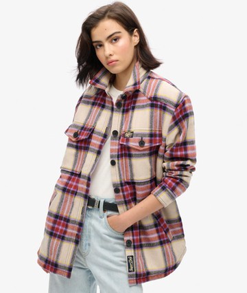 Superdry Women's Borg Check Overshirt Brown Size: 4