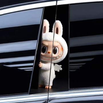新款labubu卡通汽車中柱貼紙 b柱防划痕車貼 車窗個性創意拉布布車貼 B柱貼 汽車裝飾貼紙 B柱防護貼紙