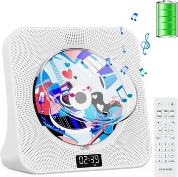 Gueray 桌上型充電式 CD 播放器 4000mAh USB／AUX／FM 白色