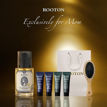 快速出貨【ROOTON】感謝媽媽🌷喚活極萃雙效修護髮油100ml+海藻洗髮精10ml x2+護髮素10ml x2+氣墊針梳+燙金禮袋
